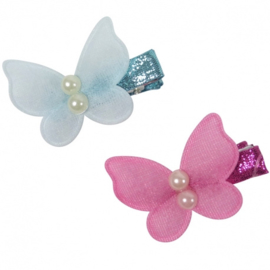 Clipje vlinder parel roze-blauw 3 cm