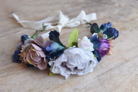 Bloemen haarband supersize blauw/pastel