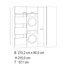 213,2x90 cm wasmachine / droger set kast MUBO wit