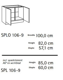 Onderkast met werkblad en inbouw spoelbak 100x60x85 Lagos