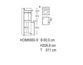 Hogekast Faro 60x57x206,8 cm tbv inb. koelkast en combimagnetron