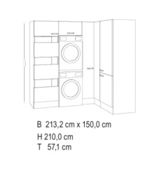213,2x150 cm wasmachine / droger set kast MUBO wit