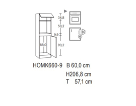 Hoge koel oven kast 60 x 211,8 x 58,4 cm MATS basaltgrijs