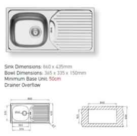 Lade onderkast met RVS inbouw werkblad 100x60x85 Lagos