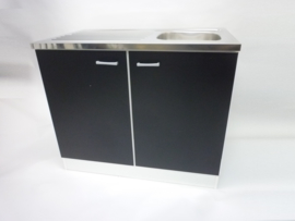Spoelonderkast zwart met RVS werkblad 100x50x85 cm