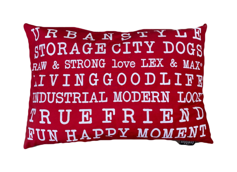 Lex & Max | tekst urban hondenkussen rechthoek 100x70cm rood
