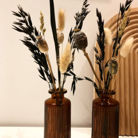 Droogbloemen Bruin vaasje streep |  Zwart/ Bruin