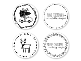 Ronde etiket Kerststickers 15 stuks  |  Jots