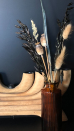 Droogbloemen Bruin vaasje streep |  Zwart/ Bruin