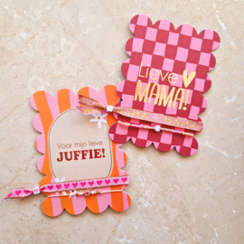 Kaart voor lieve juffie met 2 armbandjes