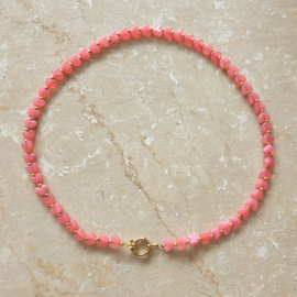 Ketting - mini hartjes - perzik roze