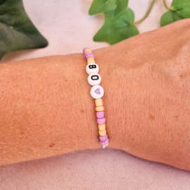 Naamarmbandje | color block | Lila - beige