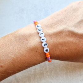 Naamarmbandje | color block | Lila - orange