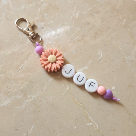 Juf sleutelhanger bloem | Lila