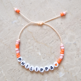 Naamarmbandje | color block |  Pink - orange