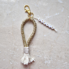 Sleutelhanger | Macramé goud beige