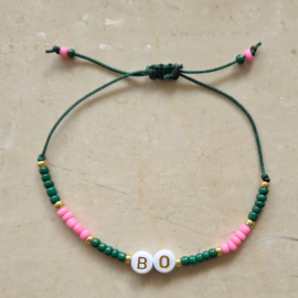 Naamarmbandje | Green pink