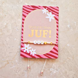 Minikaartje bedankt lieve juf & armbandje naar keuze