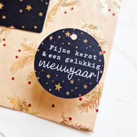 Rond labeltje | Fijne kerst | Zwart & goud