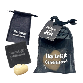 Amberblokje met onderzetter | Hartelijk Gefeliciteerd | 6 stuks
