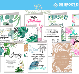 Green Hills 11x17 cm complete serie inclusief display in bruikleen, topkaart en backcards