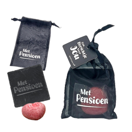 Amberblokje met onderzetter | Met Pensioen | 6 stuks