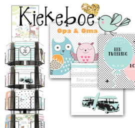 Kiekeboe 15x15cm hele serie incl. display, topkaart, backcards