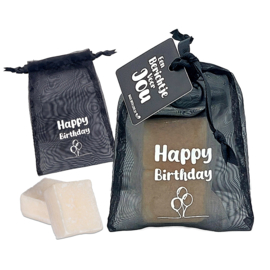 Organza zakje met 2 Amberblokjes | Happy Birthday | 6 stuks