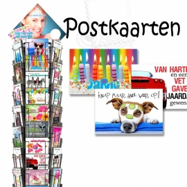 Postkaarten hele serie incl. display, topkaart, backcards