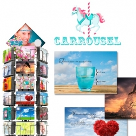 Carrousel 17x11cm hele serie complete serie inclusief display in bruikleen, topkaart en backcards