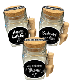 Try-Outpakket | Glazen cadeaupot met Voetenbadzout | 10 x 3 stuks