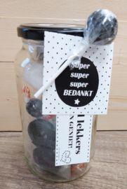 Gevulde glazen snoeppot Zwart/Wit 105 Super Bedankt v.e 2 stuks