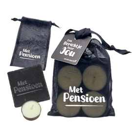 Onderzetter met 4 Geurtheelichtjes | Met Pensioen | 6 stuks