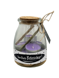 Glazen cadeaupot met 10 theelichtjes | Van Harte Beterschap! | 6 stuks