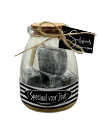 Glazen cadeaupot met 4 Amberblokjes | Speciaal voor Jou! | 6 stuks