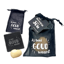 Amberblokje met onderzetter | Jij bent Goud waard! | 6 stuks