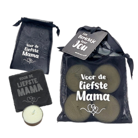 Onderzetter met 4 Geurtheelichtjes | Voor de liefste Mama | 6 stuks