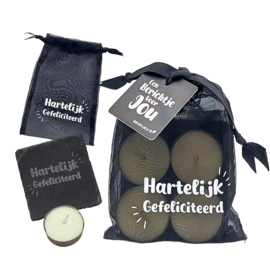 Onderzetter met 4 Geurtheelichtjes | Hartelijk Gefeliciteerd | 6 stuks