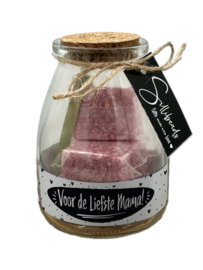 Glazen cadeaupot met 4 Amberblokjes | Voor de liefste Mama! | 6 stuks