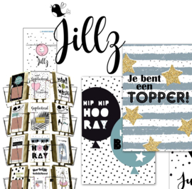 Jillz 15x15 cm complete serie inclusief display in bruikleen, topkaart en backcards