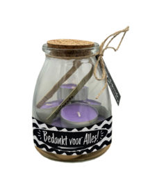 Glazen cadeaupot met 10 theelichtjes | Bedankt voor Alles! | 6 stuks
