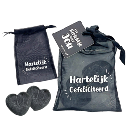 Organza zakje met 2 Amberblokjes | Hartelijk Gefeliciteerd | 6 stuks
