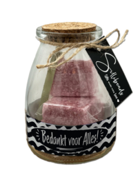Glazen cadeaupot met 4 Amberblokjes | Bedankt voor Alles! | 6 stuks