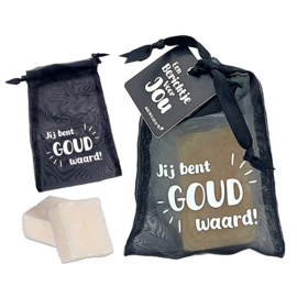 Organza zakje met 2 Amberblokjes | Jij bent Goud waard! | 6 stuks