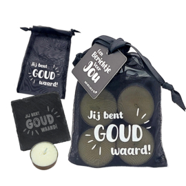 Onderzetter met 4 Geurtheelichtjes | Jij bent Goud waard! | 6 stuks