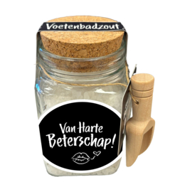 Glazen cadeaupot met Voetenbadzout | Van Harte Beterschap! | 6 stuks