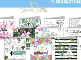 Green Hills 15x15 cm complete serie inclusief display in bruikleen, topkaart en backcards