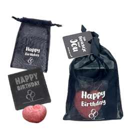 Amberblokje met onderzetter | Happy Birthday | 6 stuks