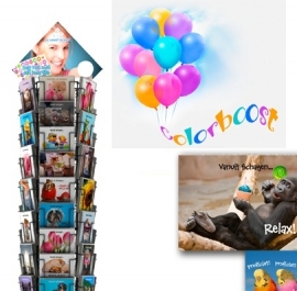 Colorboost 10x15cm complete serie inclusief display in bruikleen, topkaart en backcards