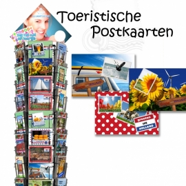 Postkaarten toeristisch hele serie incl. display, topkaart, backcards